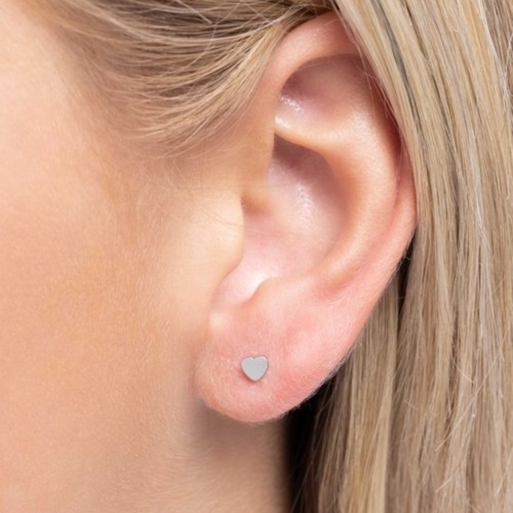 Silver Stainless Steel Heart Stud Earrings